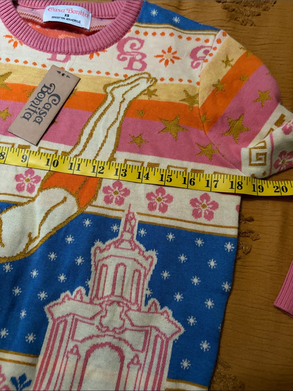Casa Bonita Pink, Blue and Gold Christmas Sweater. NWT xs - Picture 4 of 4